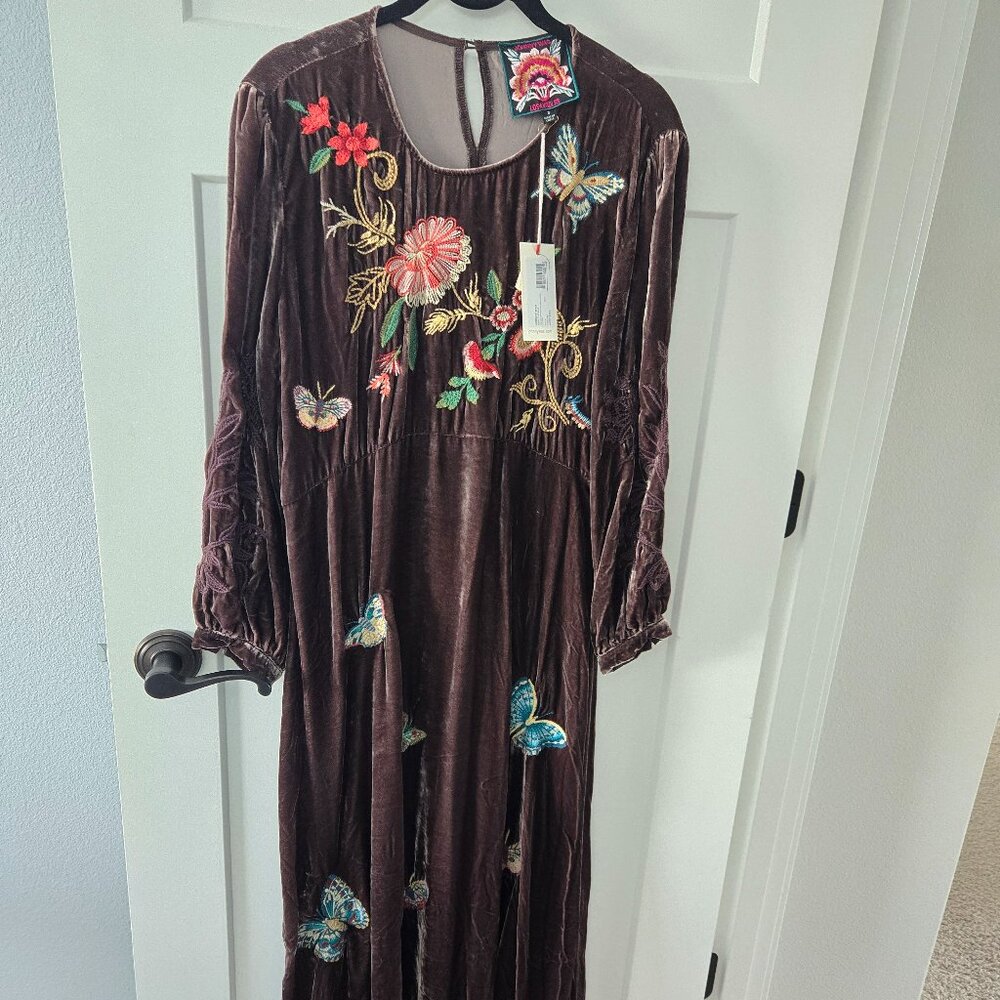Johnny Was Luciana Effortless Velvet Midi Dress NEW Boho Chic Floral Size S